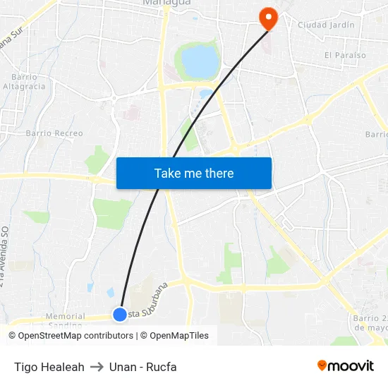 Tigo Healeah to Unan - Rucfa map