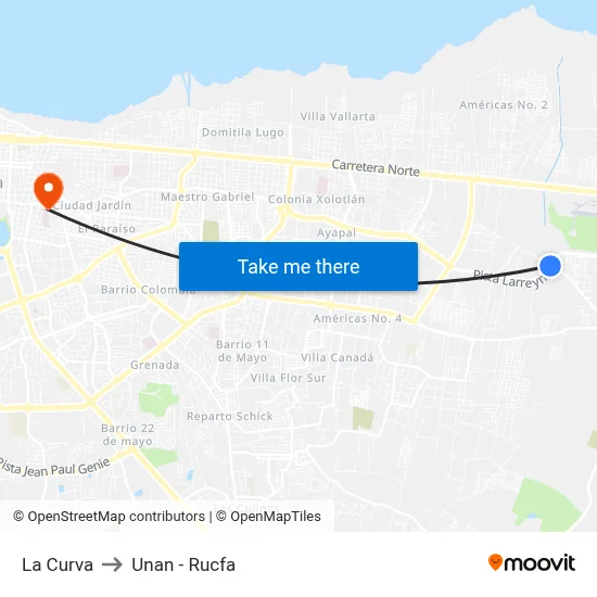 La Curva to Unan - Rucfa map