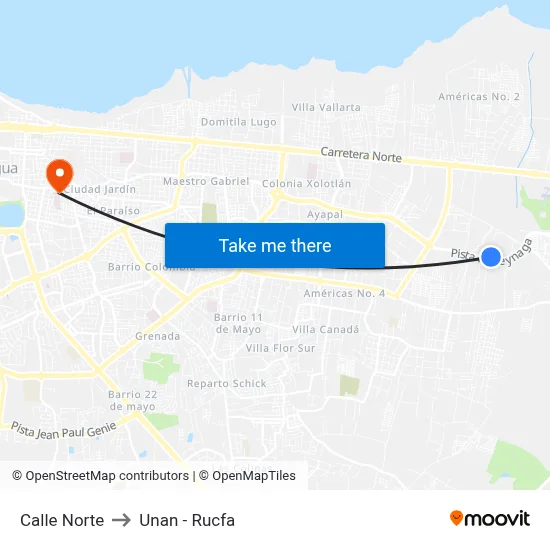 Calle Norte to Unan - Rucfa map