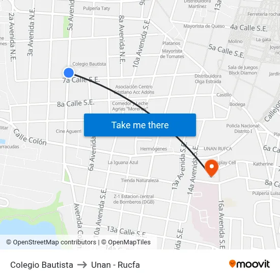 Colegio Bautista to Unan - Rucfa map