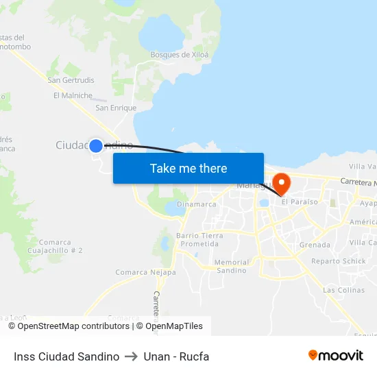 Inss Ciudad Sandino to Unan - Rucfa map