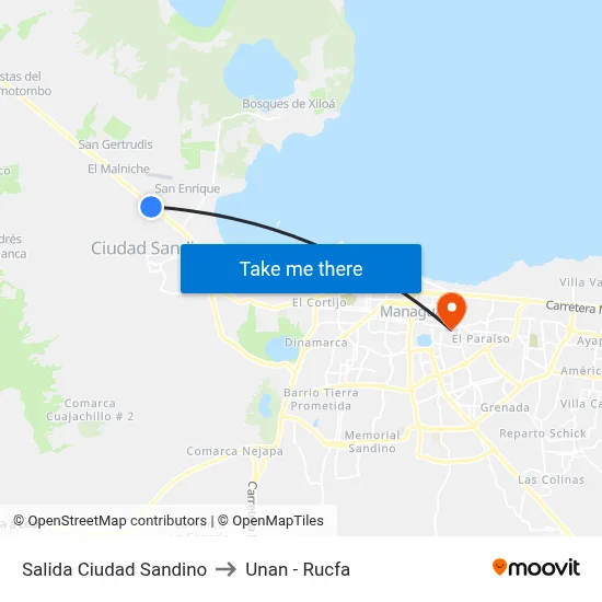 Salida Ciudad Sandino to Unan - Rucfa map