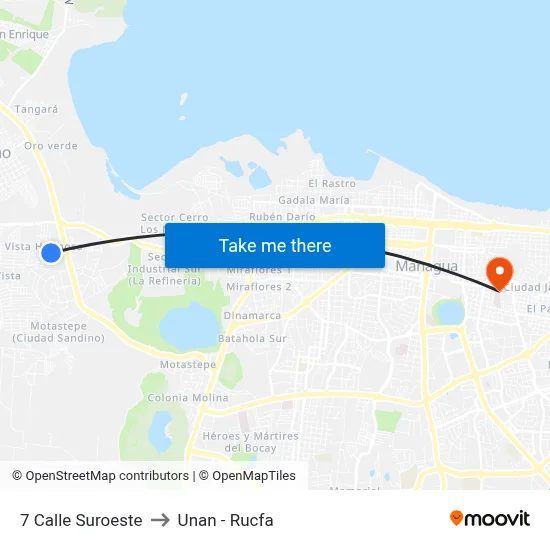 7 Calle Suroeste to Unan - Rucfa map