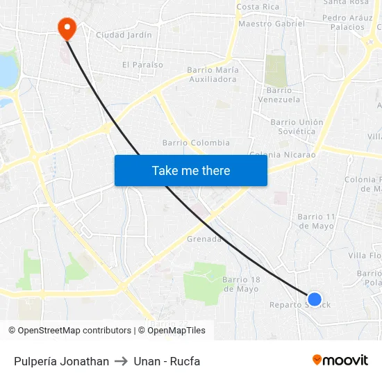 Pulpería Jonathan to Unan - Rucfa map
