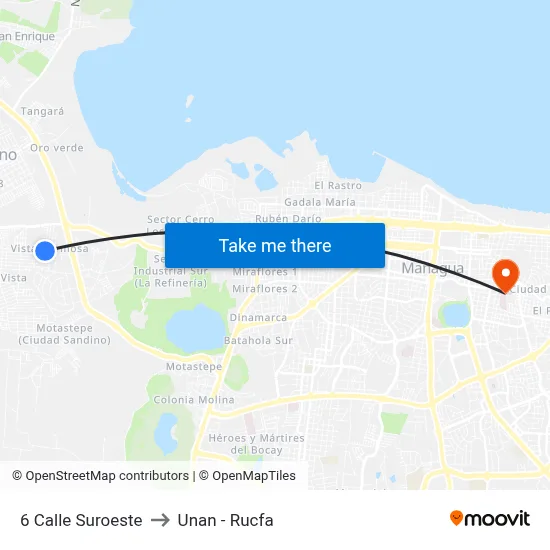 6 Calle Suroeste to Unan - Rucfa map