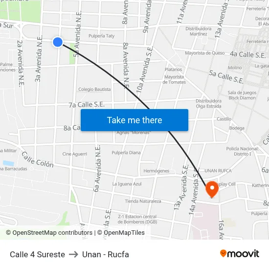 Calle 4 Sureste to Unan - Rucfa map