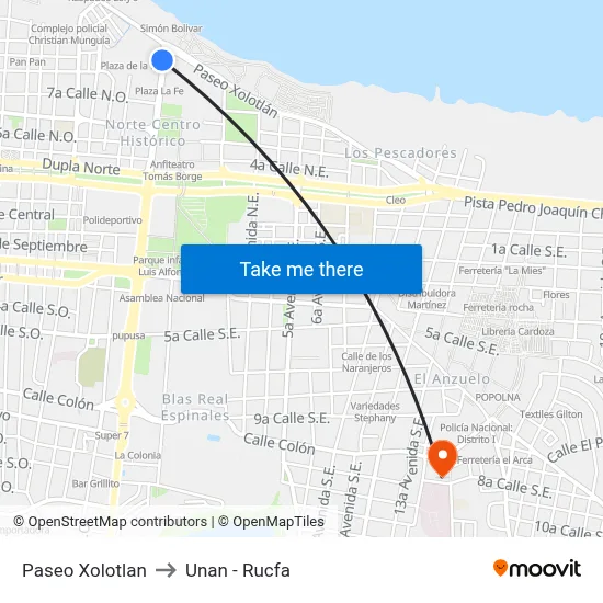 Paseo Xolotlan to Unan - Rucfa map