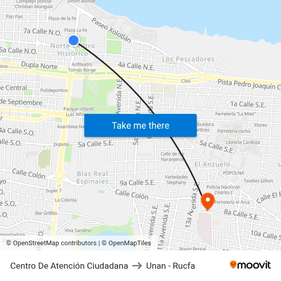 Centro De Atención Ciudadana to Unan - Rucfa map