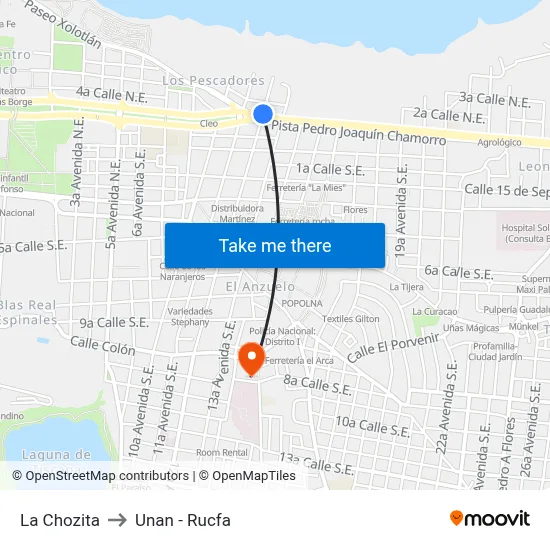 La Chozita to Unan - Rucfa map