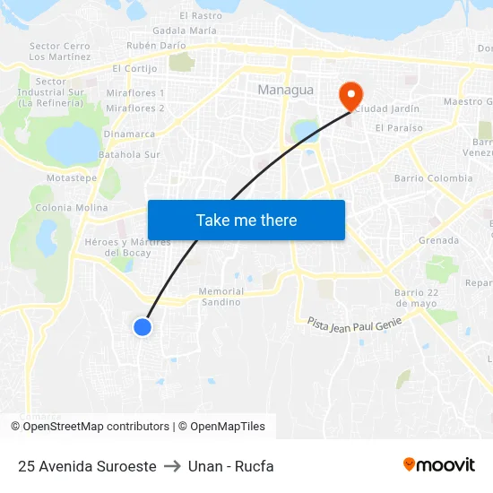 25 Avenida Suroeste to Unan - Rucfa map