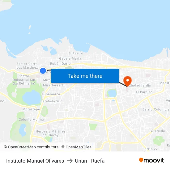Instituto Manuel Olivares to Unan - Rucfa map