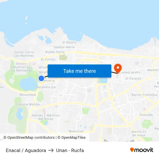 Enacal / Aguadora to Unan - Rucfa map