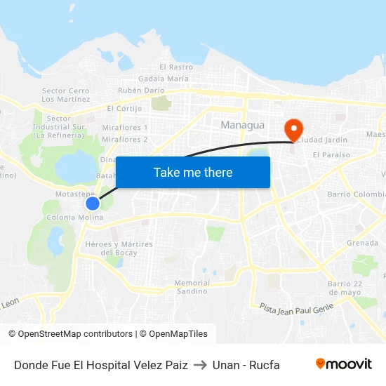 Donde Fue El Hospital Velez Paiz to Unan - Rucfa map