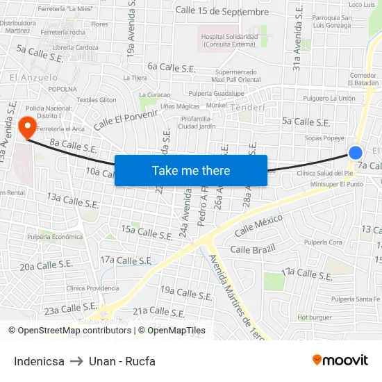 Indenicsa to Unan - Rucfa map