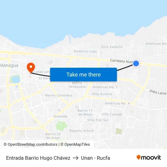 Entrada Barrio Hugo Chávez to Unan - Rucfa map
