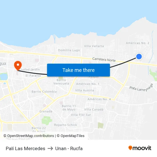 Palí Las Mercedes to Unan - Rucfa map