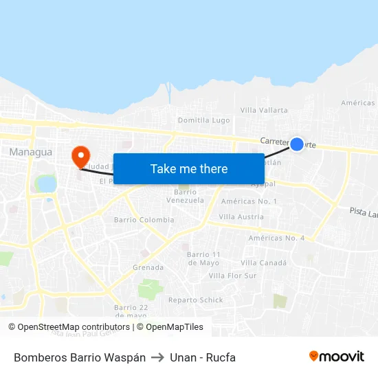 Bomberos Barrio Waspán to Unan - Rucfa map