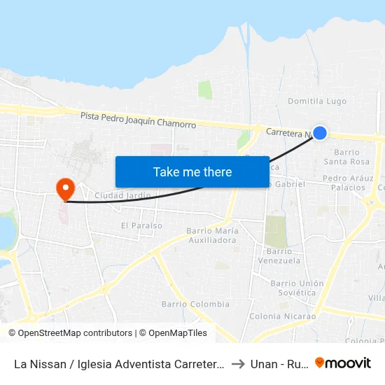 La Nissan / Iglesia Adventista Carretera Norte to Unan - Rucfa map