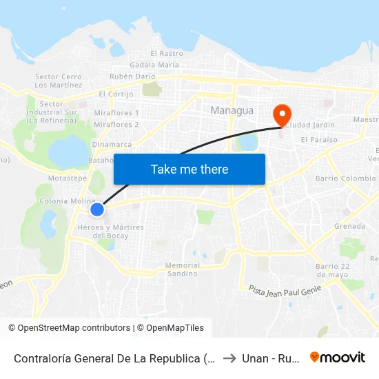 Contraloría General De La Republica (Cgr) to Unan - Rucfa map