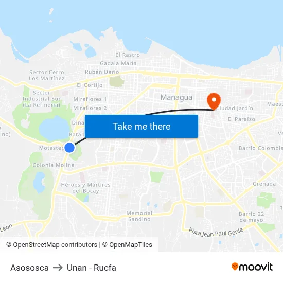 Asososca to Unan - Rucfa map