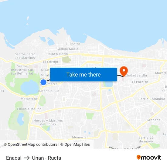 Enacal to Unan - Rucfa map