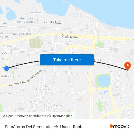 Semáforos Del Seminario to Unan - Rucfa map