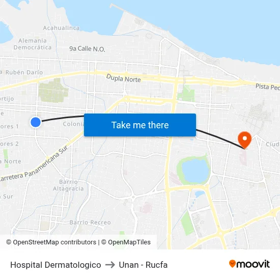 Hospital Dermatologico to Unan - Rucfa map