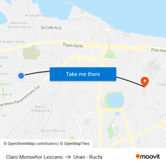 Claro Monseñor Lezcano to Unan - Rucfa map