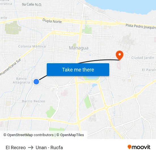 El Recreo to Unan - Rucfa map