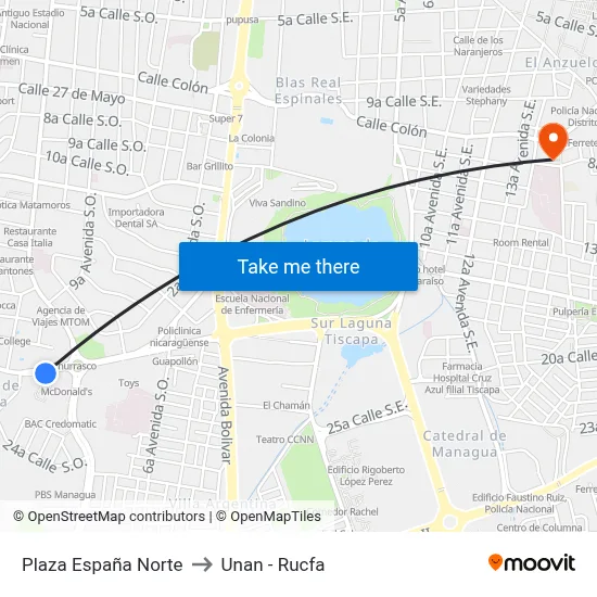 Plaza España Norte to Unan - Rucfa map
