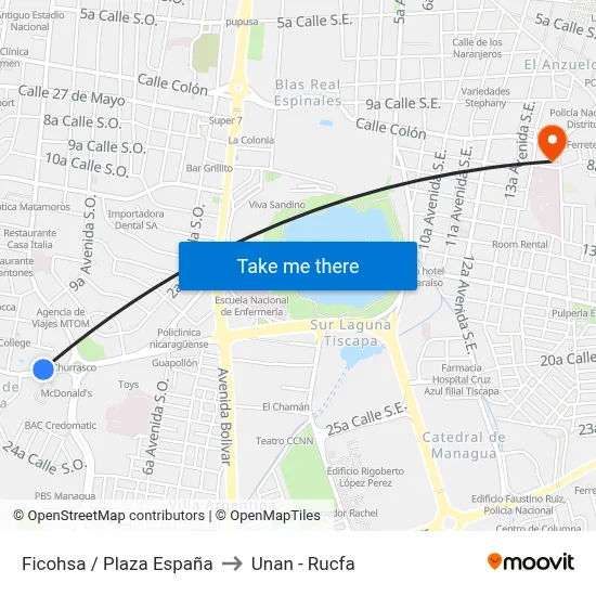 Ficohsa / Plaza España to Unan - Rucfa map