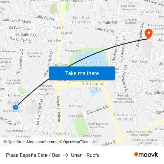Plaza España Este / Bac to Unan - Rucfa map