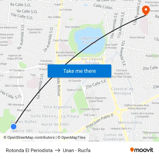 Rotonda El Periodista to Unan - Rucfa map