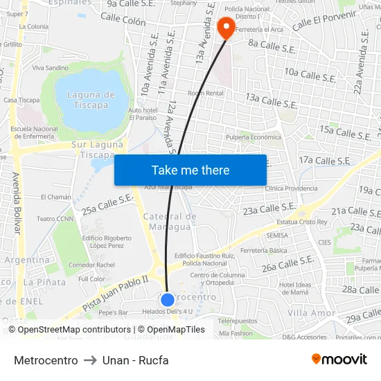 Metrocentro to Unan - Rucfa map