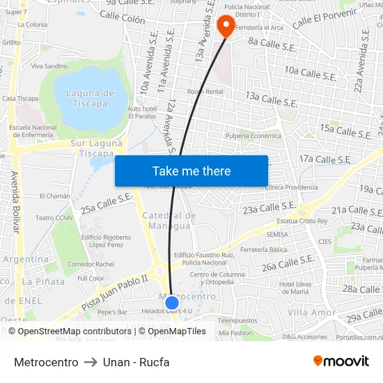 Metrocentro to Unan - Rucfa map