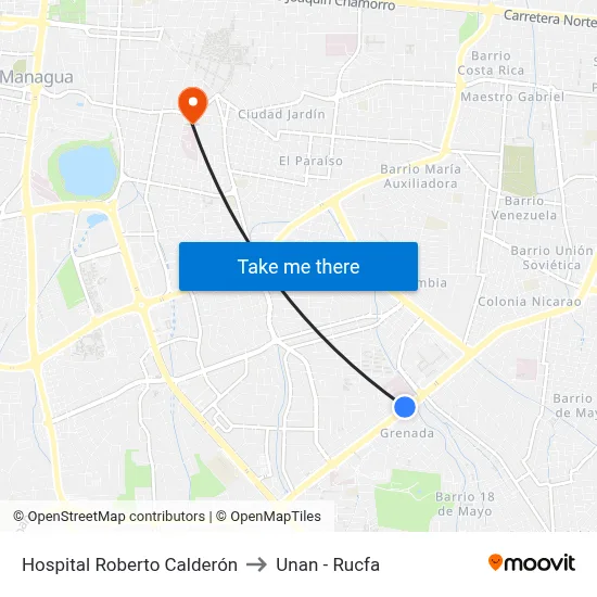 Hospital Roberto Calderón to Unan - Rucfa map