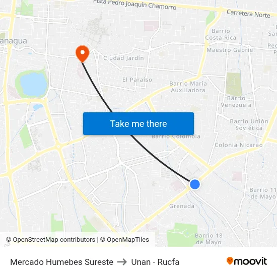 Mercado Humebes Sureste to Unan - Rucfa map