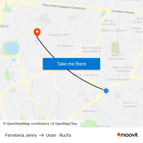 Ferretería Jenny to Unan - Rucfa map
