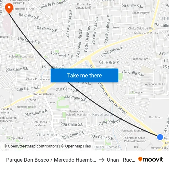 Parque Don Bosco / Mercado Huembes to Unan - Rucfa map