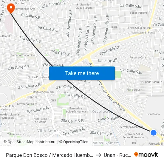 Parque Don Bosco / Mercado Huembes to Unan - Rucfa map