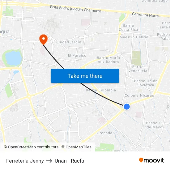 Ferretería Jenny to Unan - Rucfa map