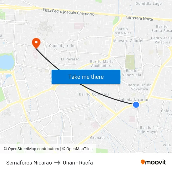 Semáforos Nicarao to Unan - Rucfa map