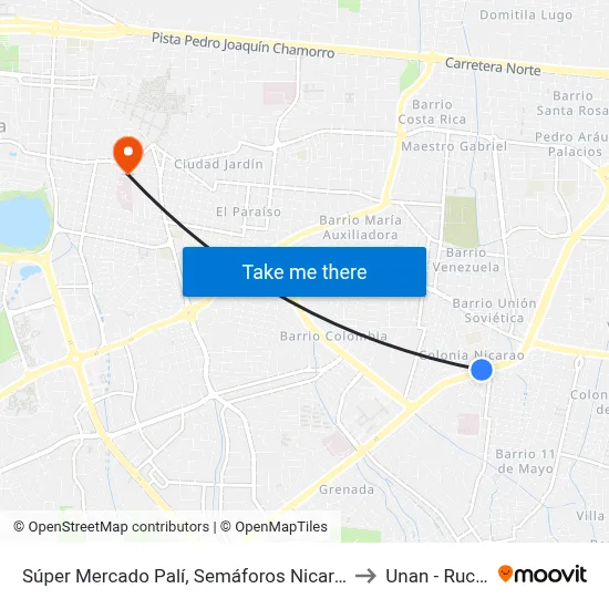 Súper Mercado Palí, Semáforos Nicarao to Unan - Rucfa map