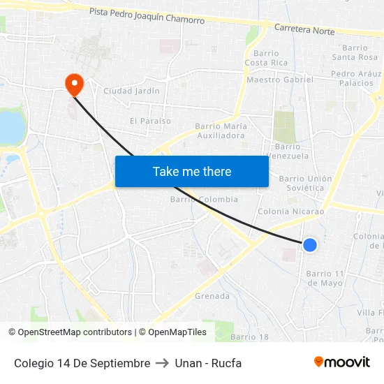 Colegio 14 De Septiembre to Unan - Rucfa map