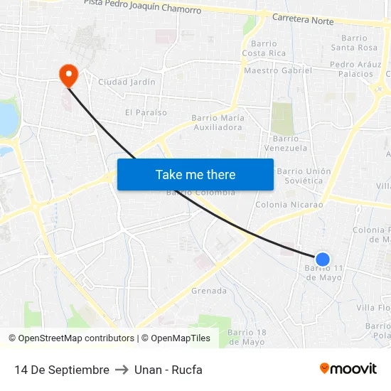 14 De Septiembre to Unan - Rucfa map