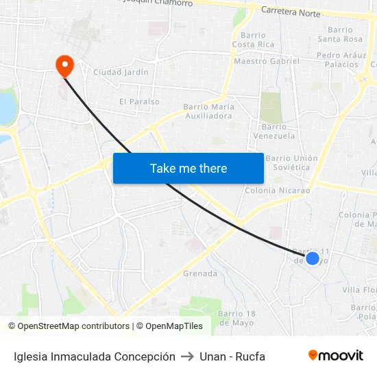 Iglesia Inmaculada Concepción to Unan - Rucfa map