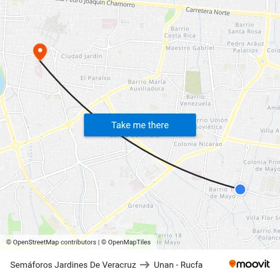 Semáforos Jardines De Veracruz to Unan - Rucfa map