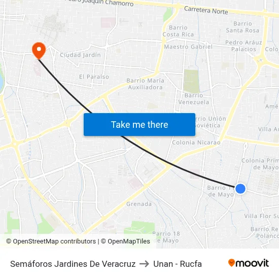 Semáforos Jardines De Veracruz to Unan - Rucfa map