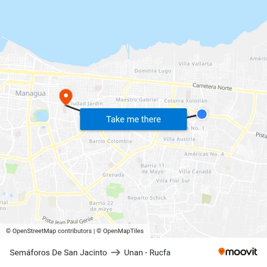 Semáforos De San Jacinto to Unan - Rucfa map