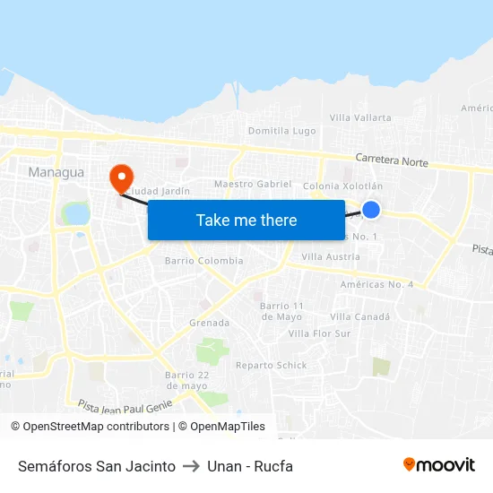Semáforos San Jacinto to Unan - Rucfa map